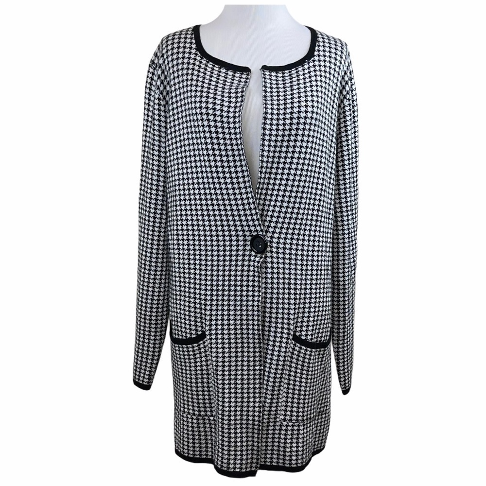 Lauren Michelle Houndstooth Black White Cardigan M